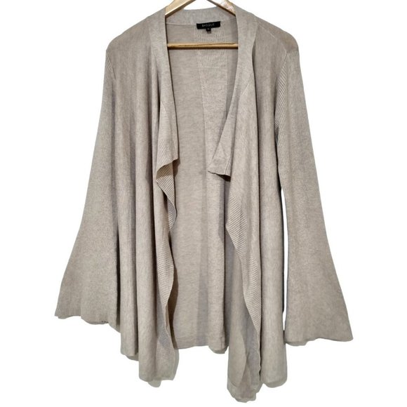 Basque Sweaters - Basque Womens Stone / Oatmeal Knitted Open Long Wrap Cardigan - Size 12